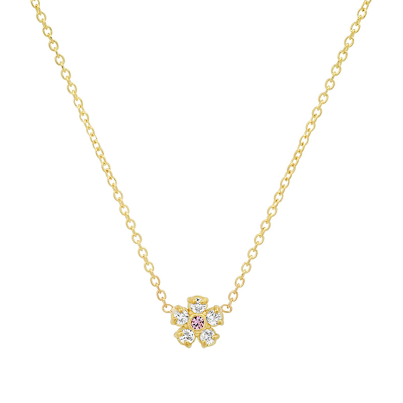 Diamond Flower Necklace with Pink Sapphire Center