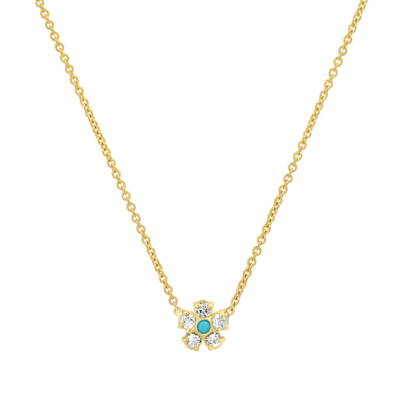 Diamond Flower Necklace with Turquoise Center