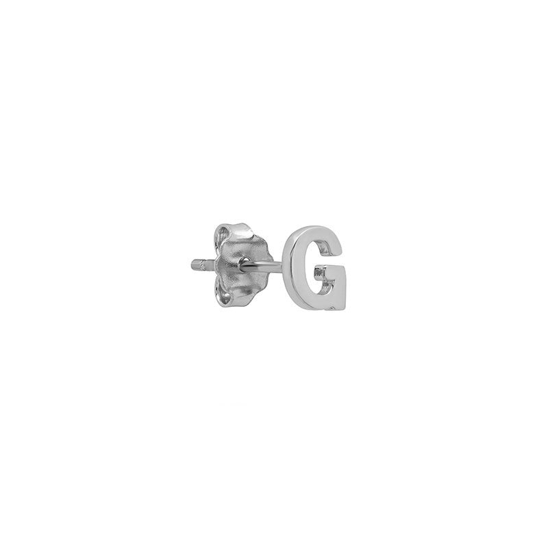 White Gold Mini Uppercase Letter Stud - G