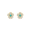 Diamond with Turquoise Center Flower Studs