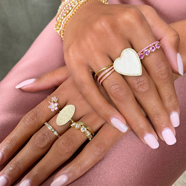 Mother of Pearl Inlay Heart Ring with Diamonds