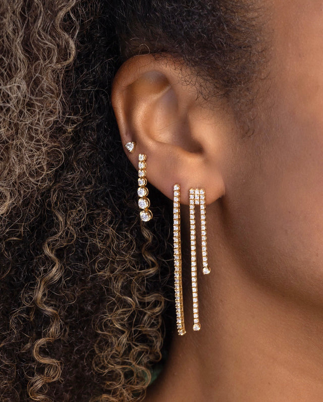 Tiered 4-Prong Diamond Tennis Studs With Illusion Set Diamond Accent