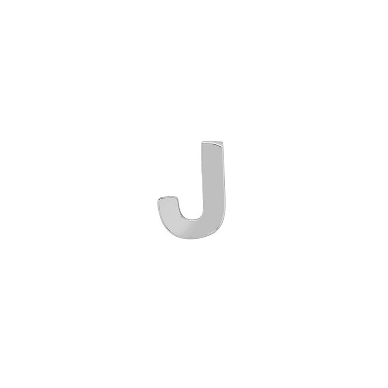 White Gold Mini Uppercase Letter Stud - J