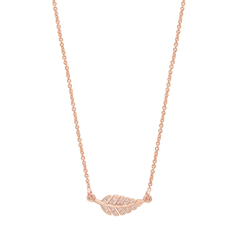 Diamond Rose Gold Mini Leaf Necklace