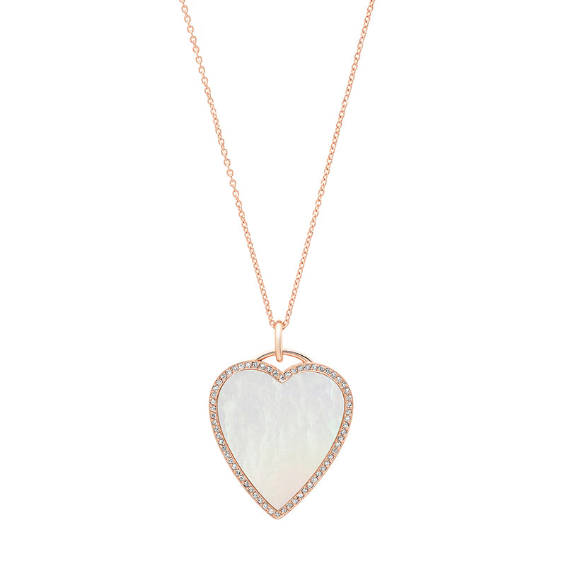 Rose Gold Mother of Pearl Inlay Heart Necklace with Diamonds