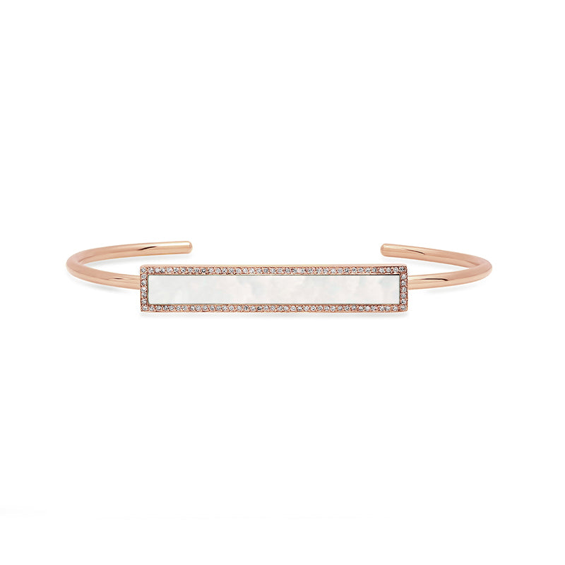 Rose Gold Mother of Pearl Inlay Bar Cuff with Diamonds