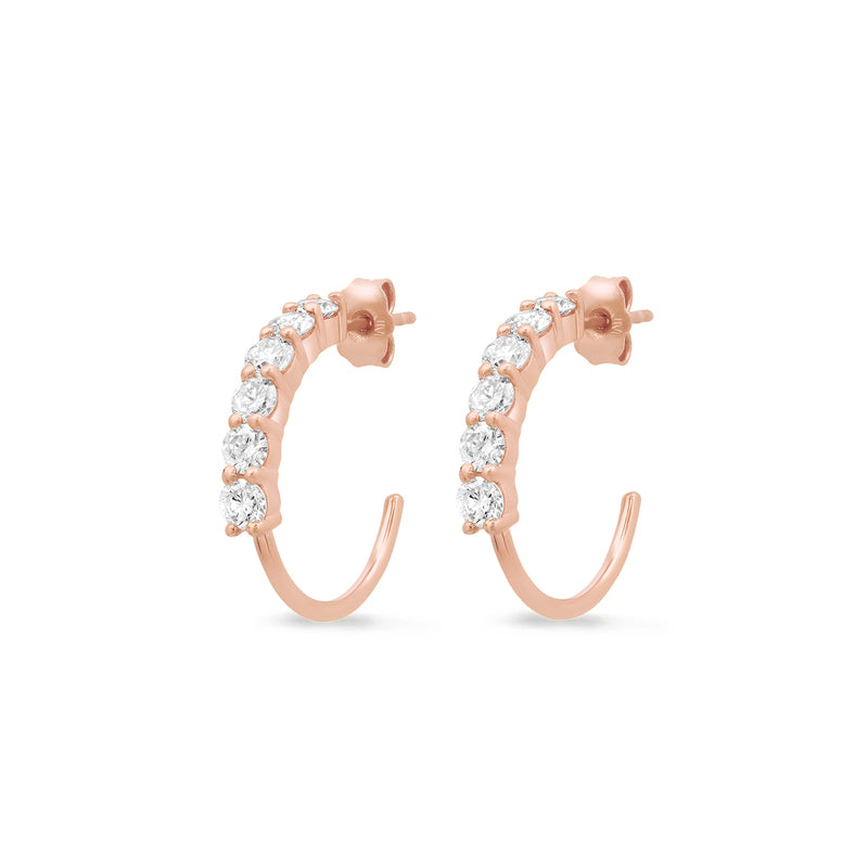 Rose Gold Small 4-Prong Diamond Hoops