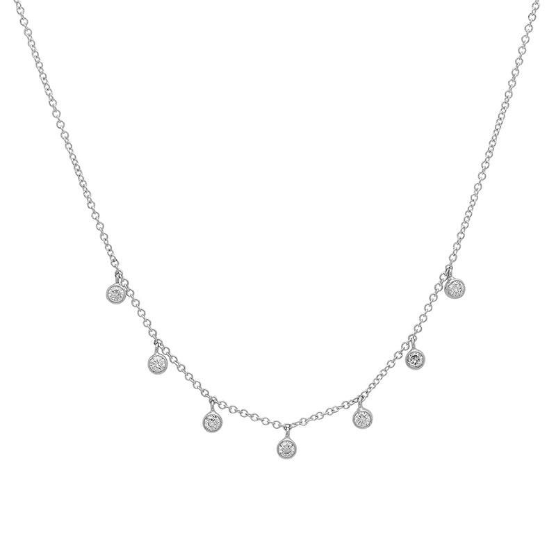 White Gold 7 Mini Diamond Bezel Dangle Necklace