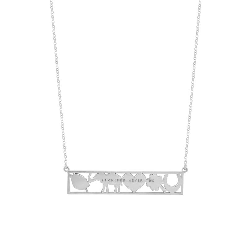White Gold Good Luck Bar Necklace