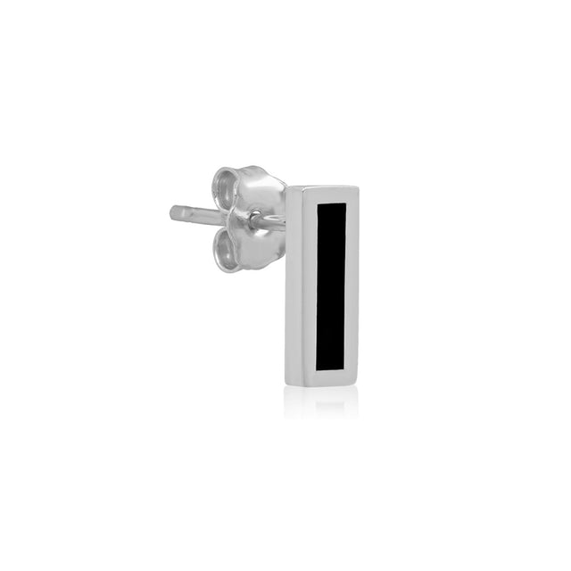 White Gold Onyx Inlay Bar Studs