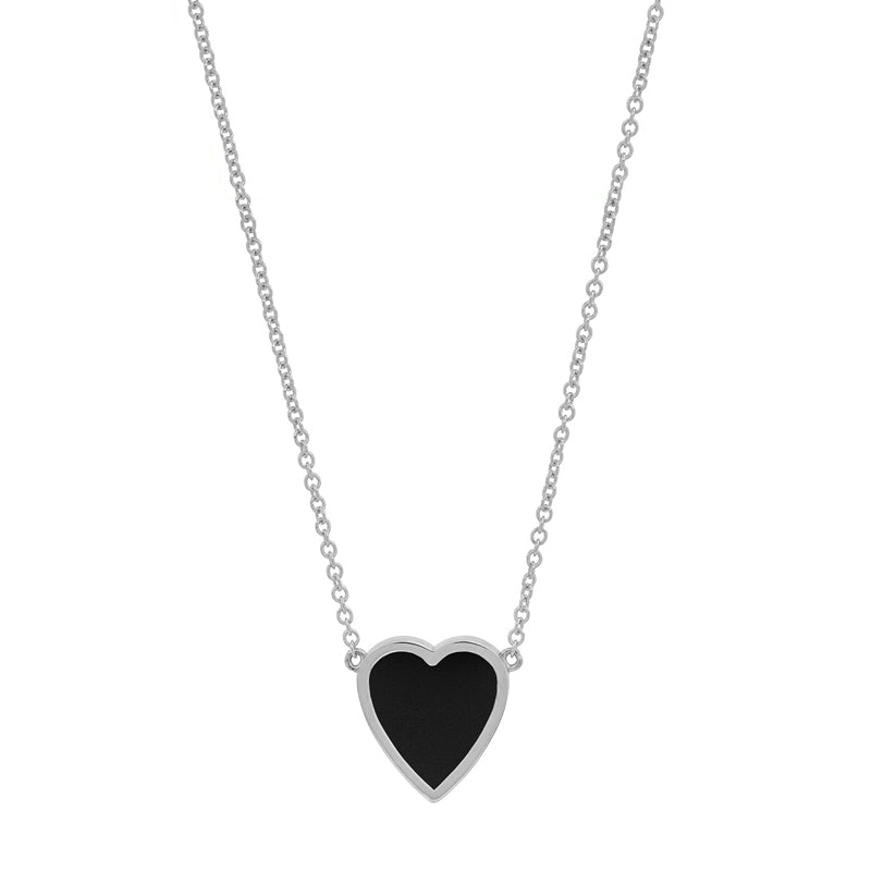 White Gold Mini Onyx Inlay Heart Necklace