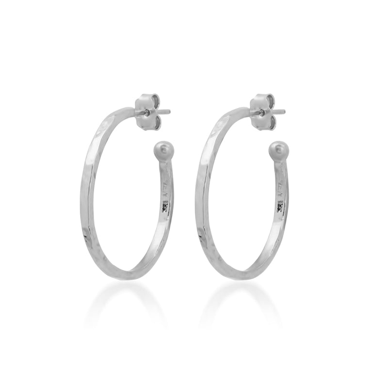 White Gold Small Hammered Hoops