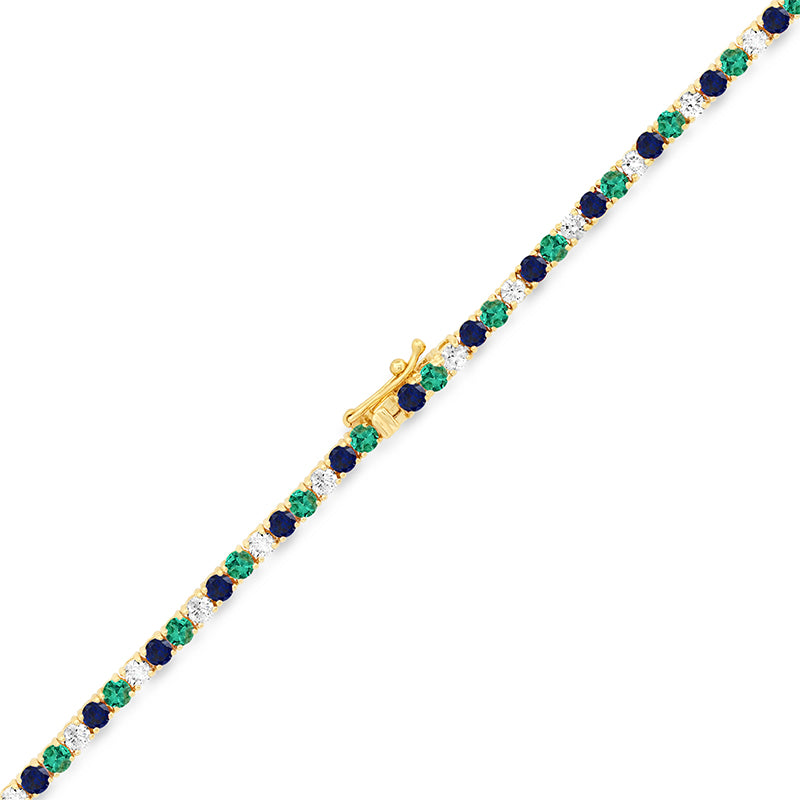 Large 4-Prong Diamond, Emerald, and Sapphire Tennis Necklace