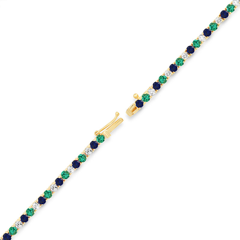 Large 4-Prong Diamond, Emerald, and Sapphire Tennis Necklace
