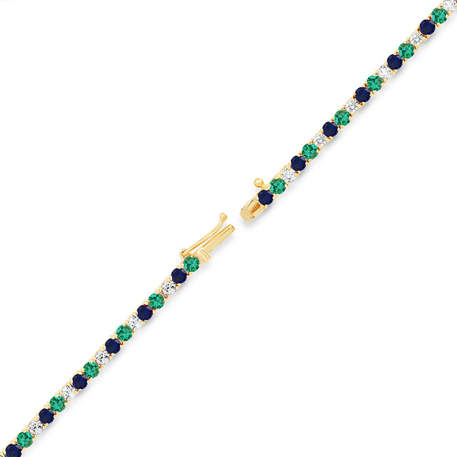 Large 4-Prong Diamond, Emerald, and Sapphire Tennis Necklace