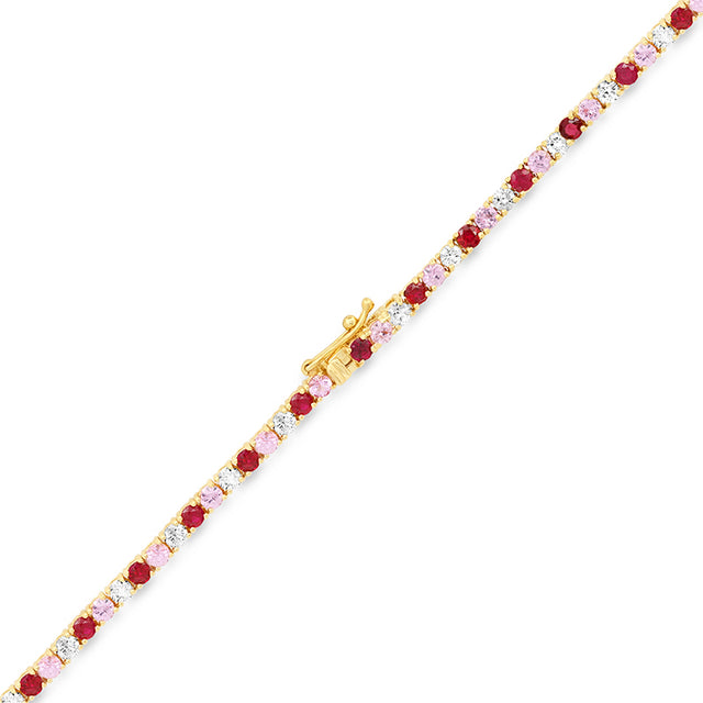 Large 4-Prong Diamond, Pink Sapphire, and Ruby Tennis Necklace