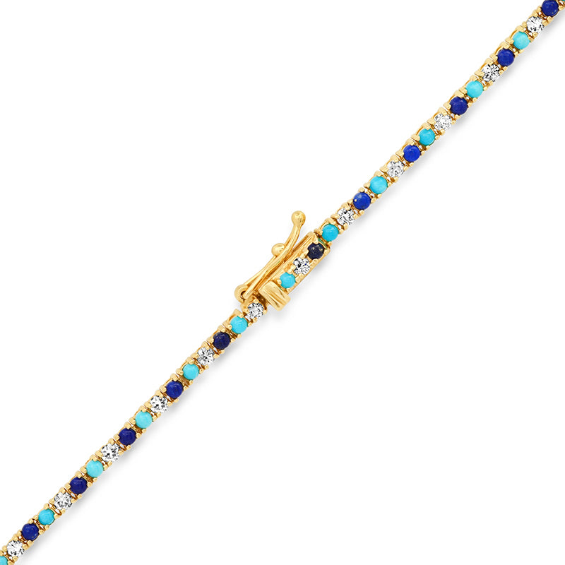 Small 4-Prong Diamond, Turquoise, and Lapis Tennis Necklace