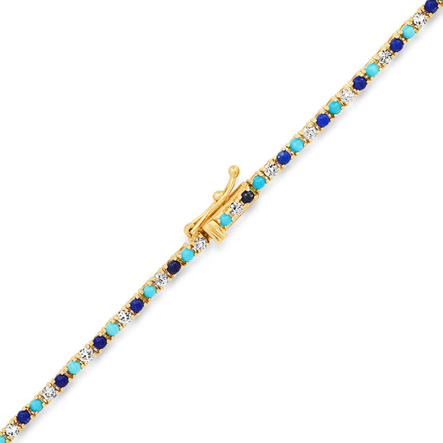 4-Prong Diamond, Turquoise, and Lapis Tennis Necklace