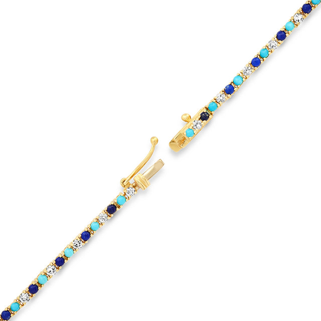 4-Prong Diamond, Turquoise, and Lapis Tennis Necklace