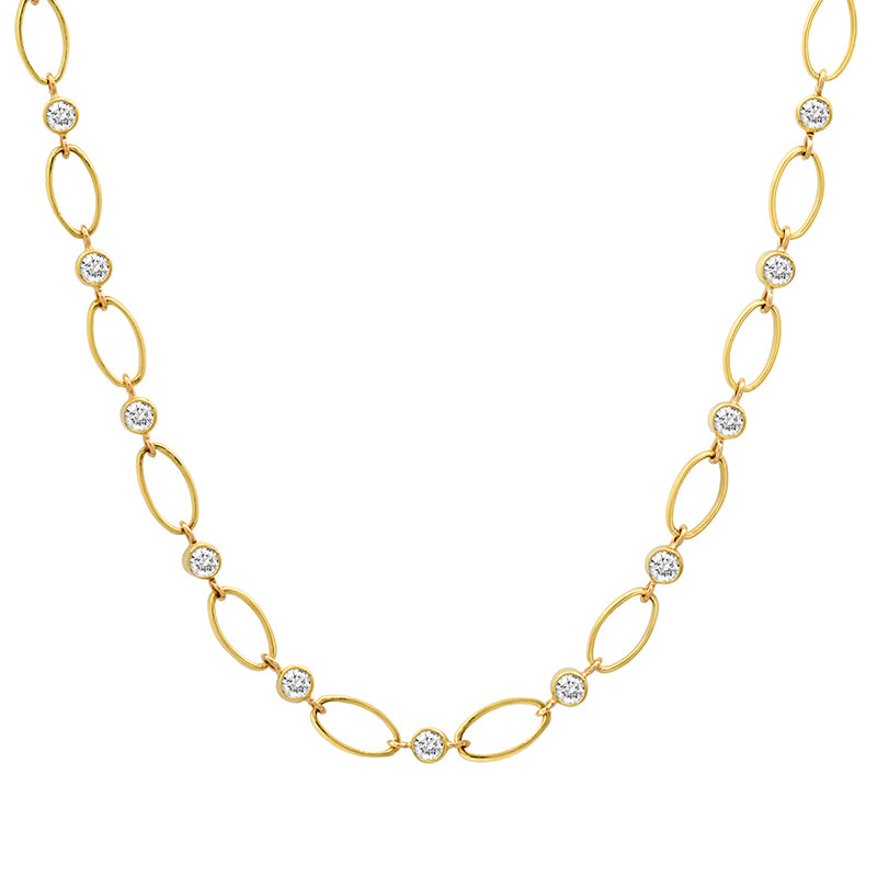 Medium Edith Link Necklace with Diamond Bezel Accents