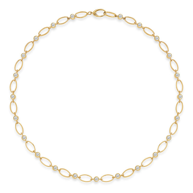 Medium Edith Link Necklace with Diamond Bezel Accents