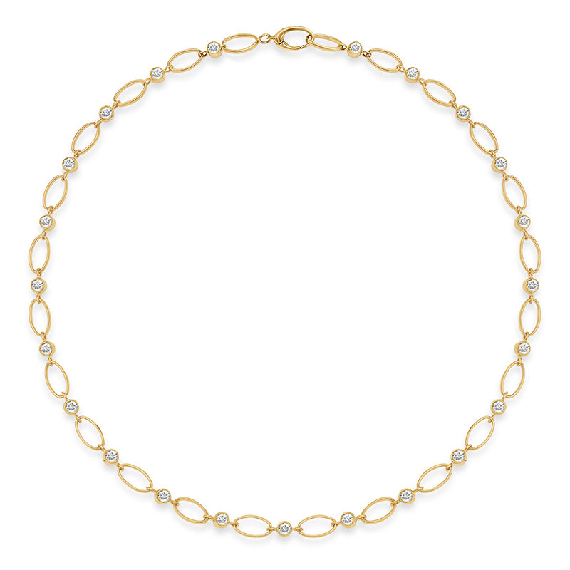 Medium Edith Link Necklace with Diamond Bezel Accents