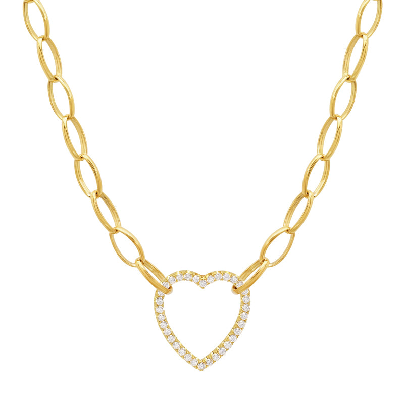Medium Edith Link Necklace with Diamond Open Heart Accent