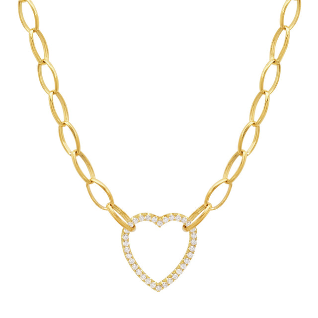 Medium Edith Link Necklace with Diamond Open Heart Accent