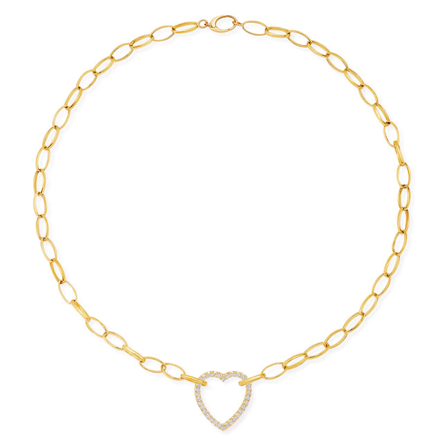 Medium Edith Link Necklace with Diamond Open Heart Accent