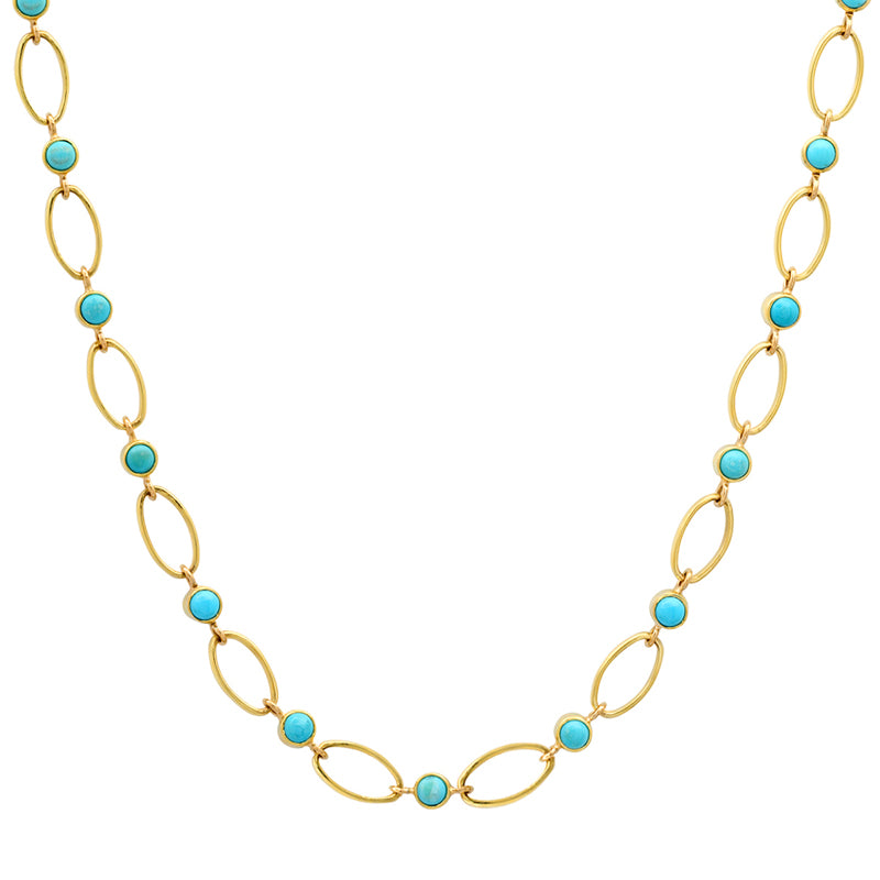 Medium Edith Link Necklace with Turquoise Bezel Accents