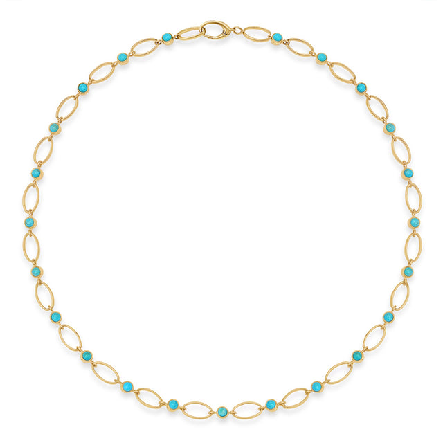Medium Edith Link Necklace with Turquoise Bezel Accents