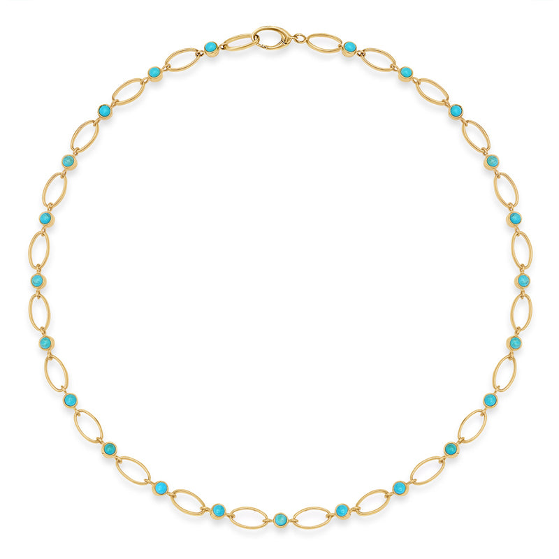 Medium Edith Link Necklace with Turquoise Bezel Accents