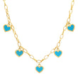 Small Edith Link Necklace with 5 Turquoise Inlay Heart Drops