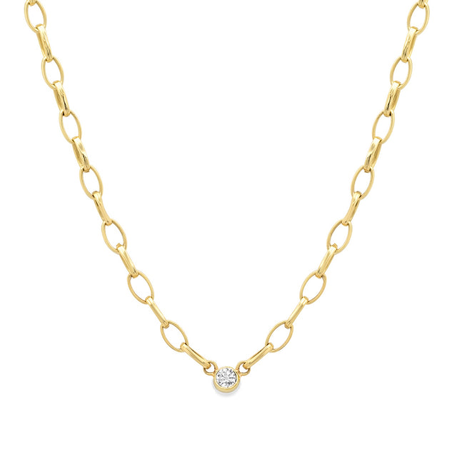 Small Edith Link Necklace with Single Bezel Accent