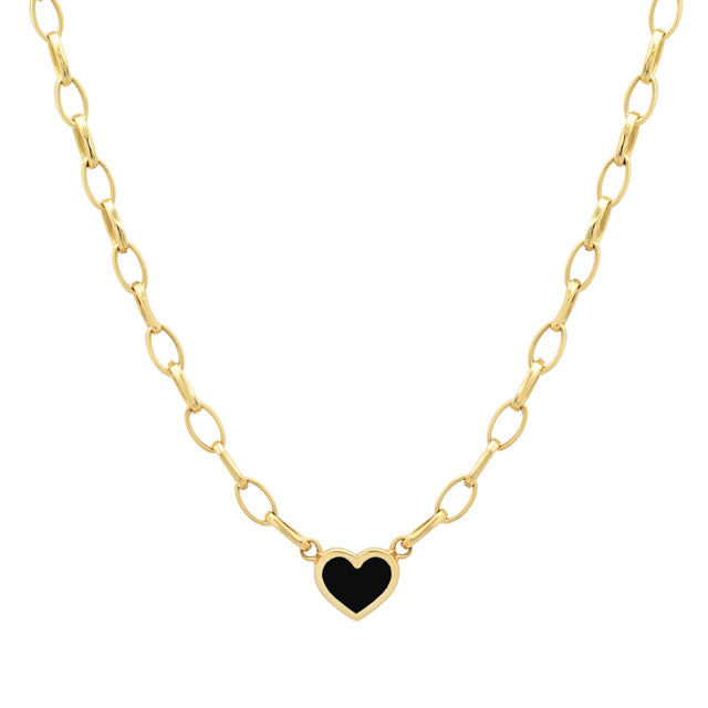 Small Edith Link Necklace with Onyx Inlay Heart