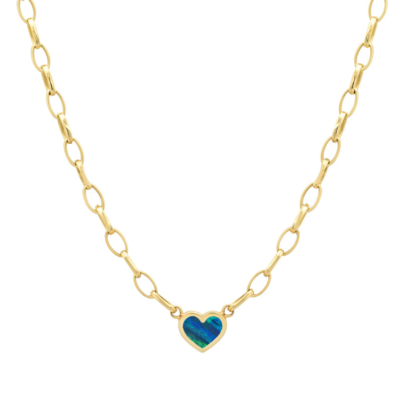 Small Edith Link Necklace with Opal Inlay Heart