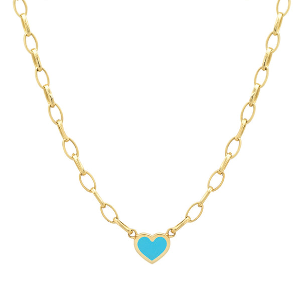 Small Edith Link Necklace with Turquoise Inlay Heart for Women ...