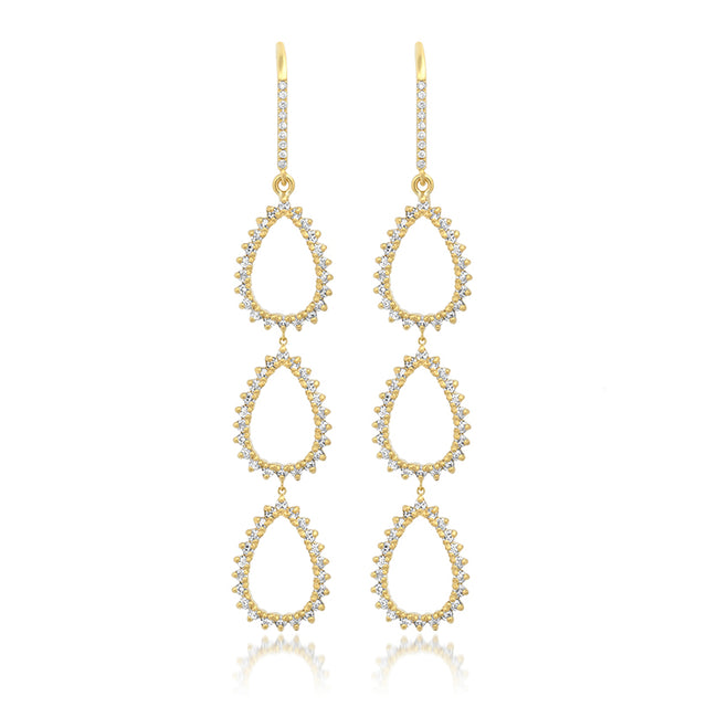 Triple 3-Prong Diamond Mini Open Teardrop Earrings