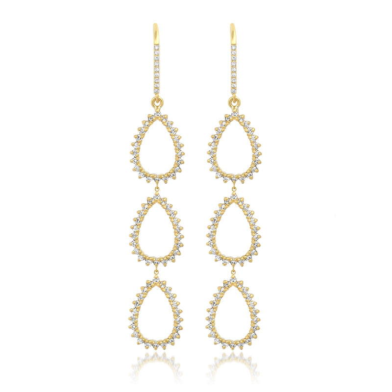 Triple 3-Prong Diamond Mini Open Teardrop Earrings