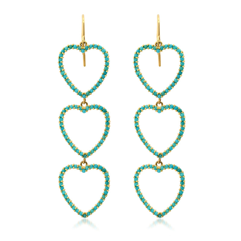 Turquoise Large 3 Open Heart Drop Earrings