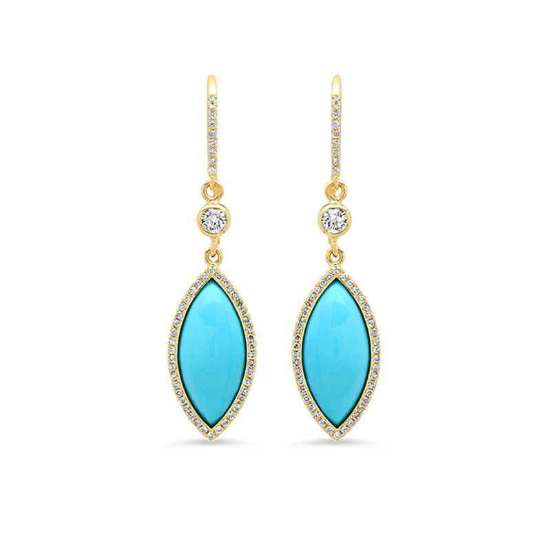 Diamond Bezel with Large Turquoise Marquise Drop Earrings