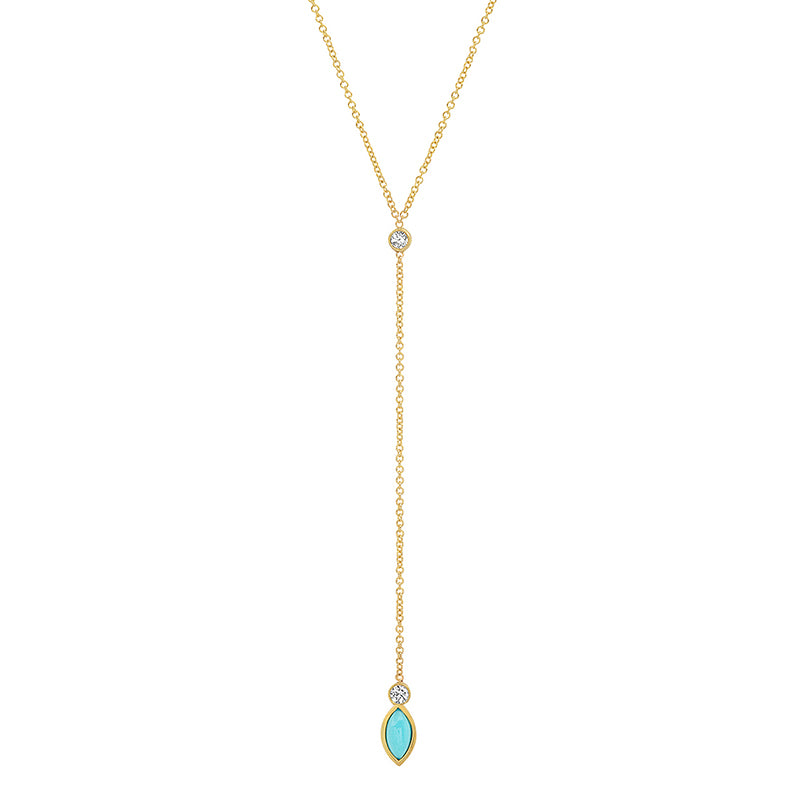 Diamond Bezel with Turquoise Marquise Lariat Necklace