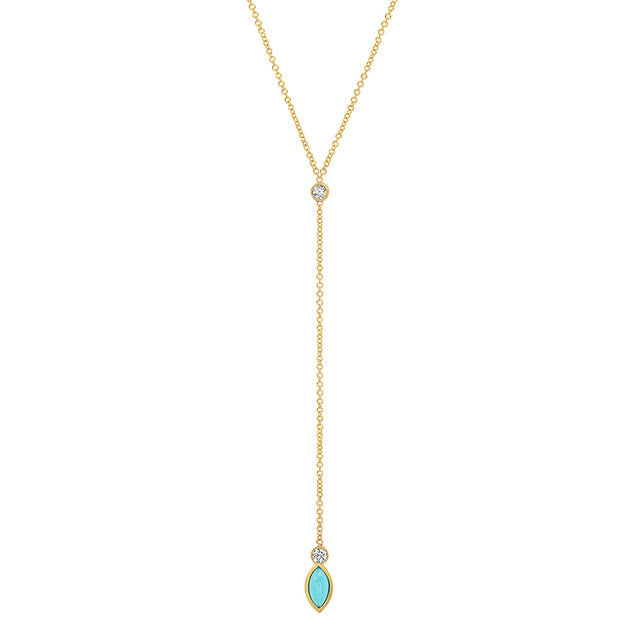 Diamond Bezel with Turquoise Marquise Lariat Necklace