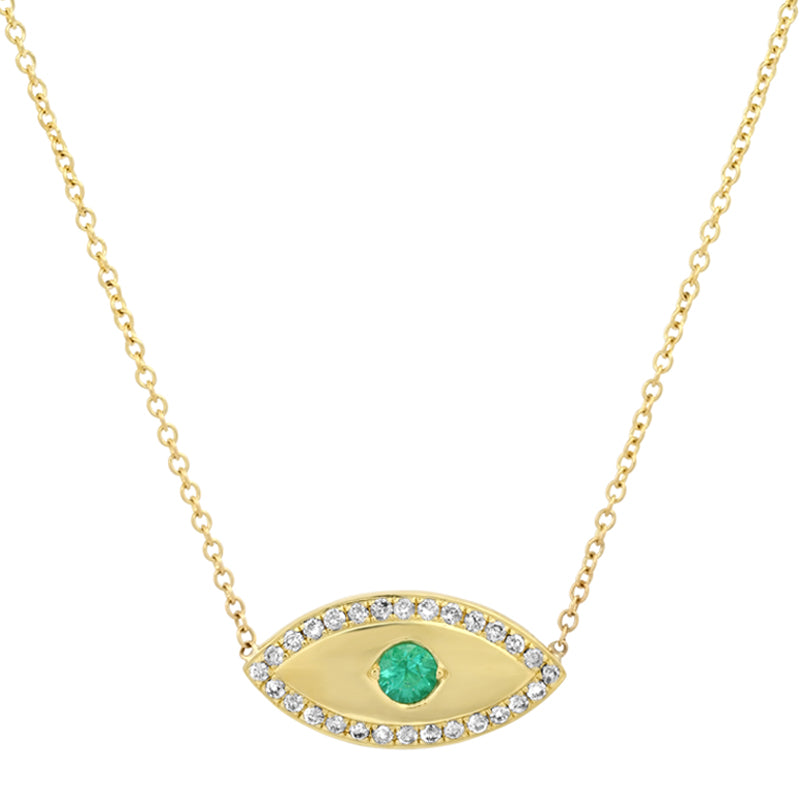 Medium Evil Eye Necklace with Emerald Center