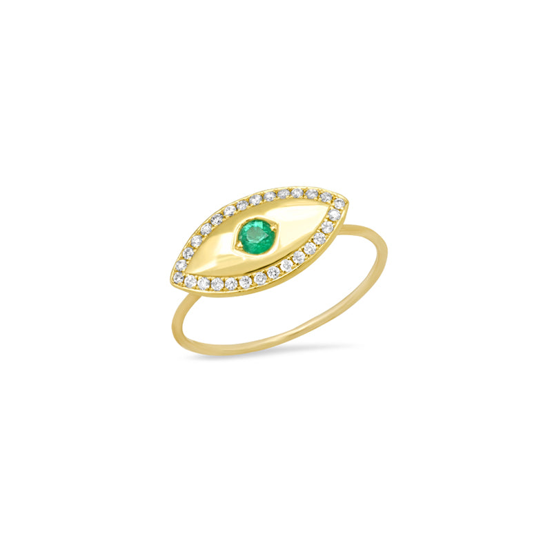 Medium Evil Eye Ring with Diamonds and Emerald Accent