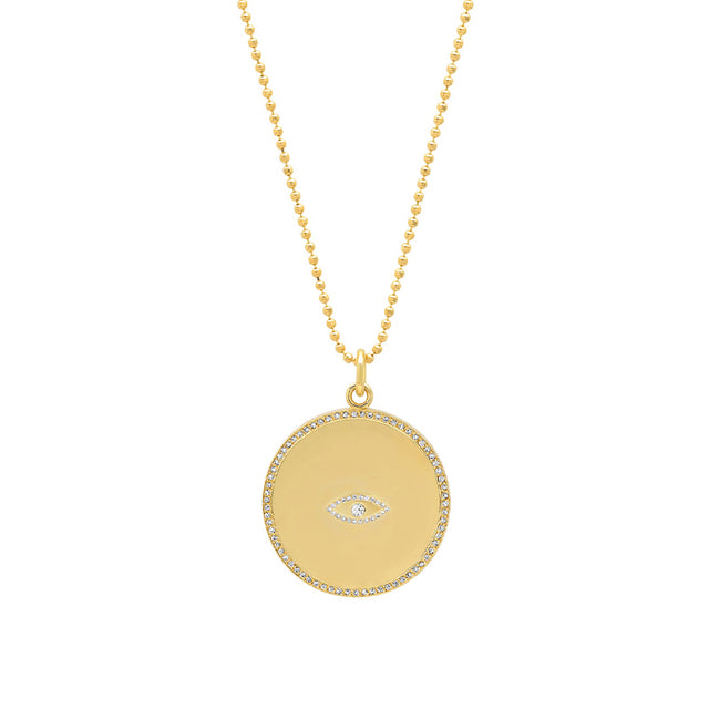 Circle Pendant with Diamonds and Diamond Evil Eye Detail