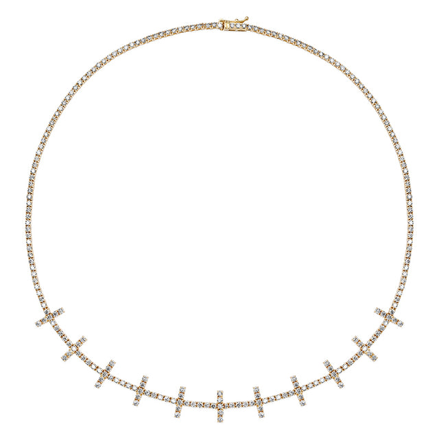 4-Prong Diamond Cross Bar Tennis Necklace
