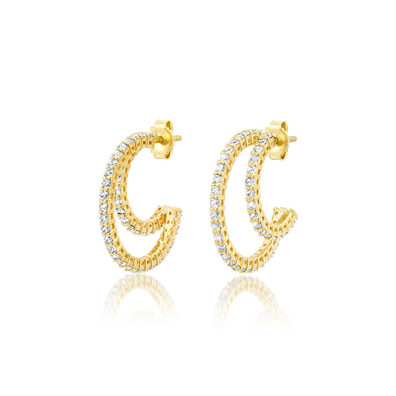 Cartier 18k Tri-Color Gold Double C 2C Diamond Earrings