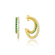 Small Double 4-Prong Diamond and Emerald Hoops