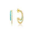 Small Double 4-Prong Diamond and Turquoise Hoops
